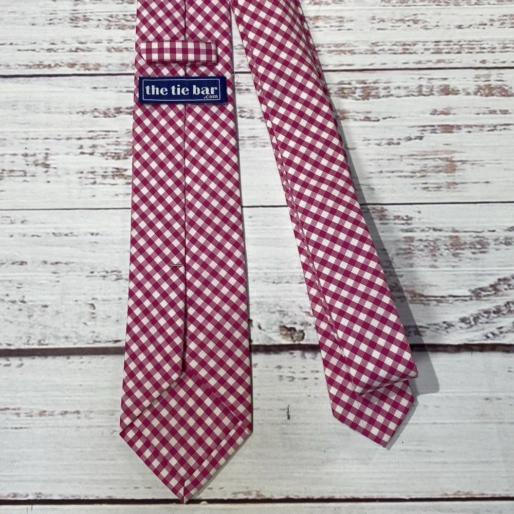 The‎ Tie Bar Pink & White Checkered  Tie 100% Cotton Necktie 57